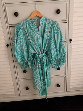 Turquoise and White Geometric Mini Dress with Belt (removable)
